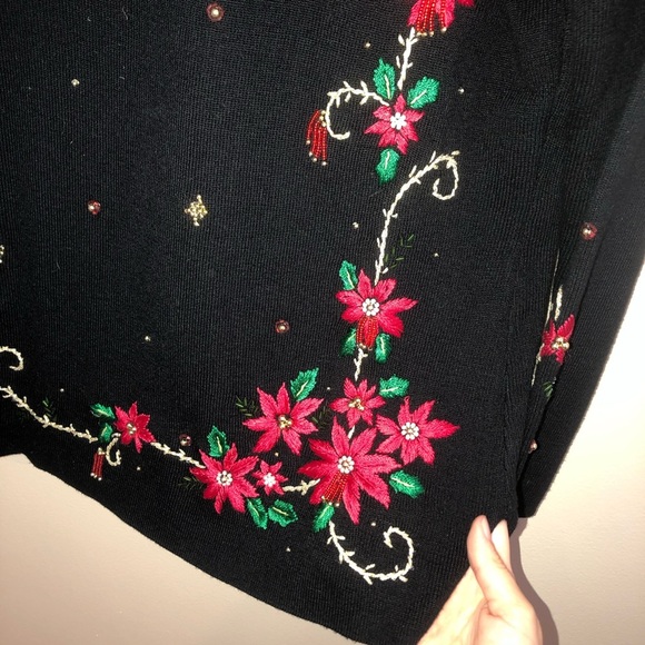 Beaded Vintage Embroidered Holiday Cowl Neck Sweater - Picture 4 of 12